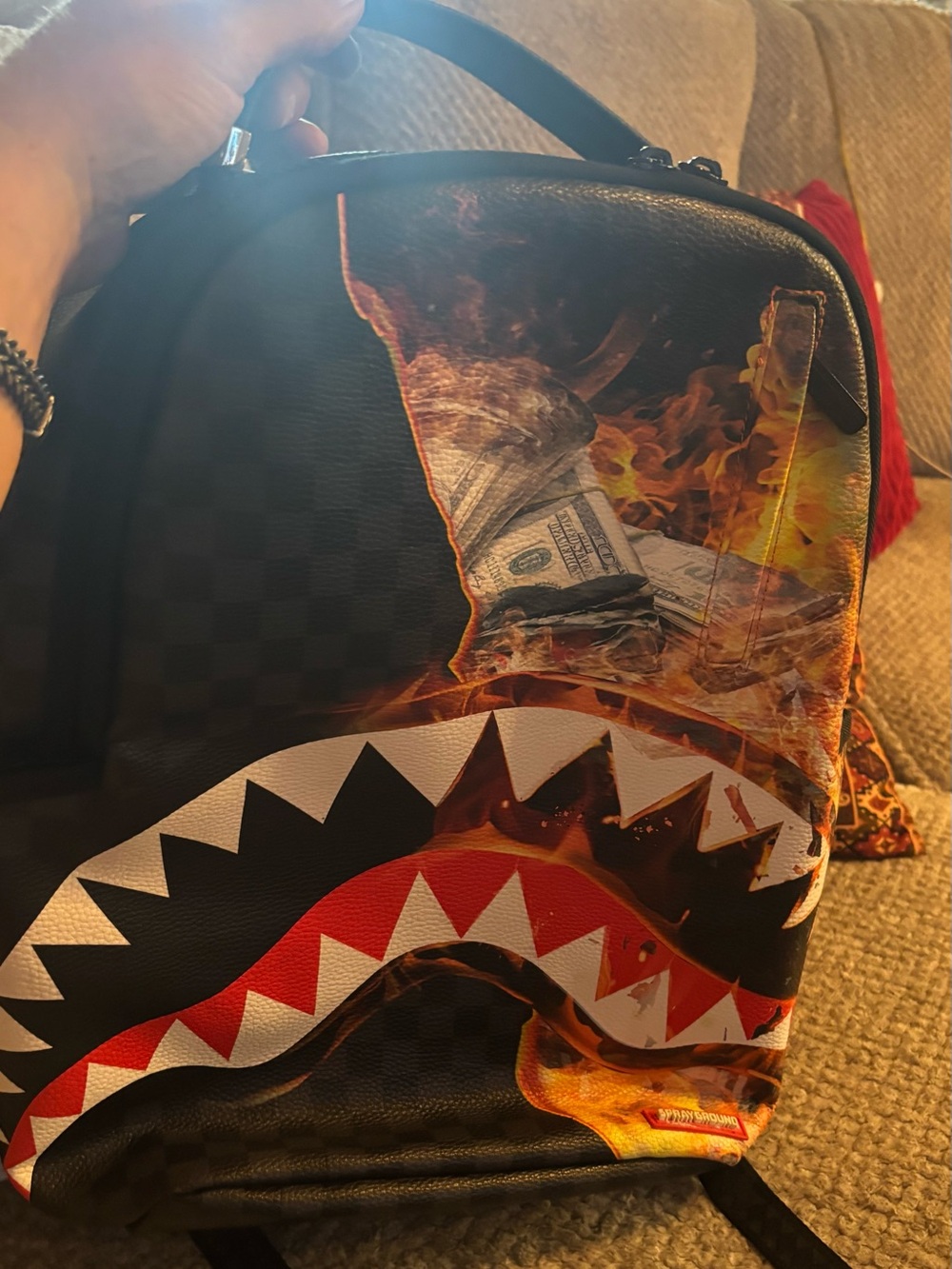 Authentic Sprayground Fire Money Shark Backpack Limited Edition EUC Rare